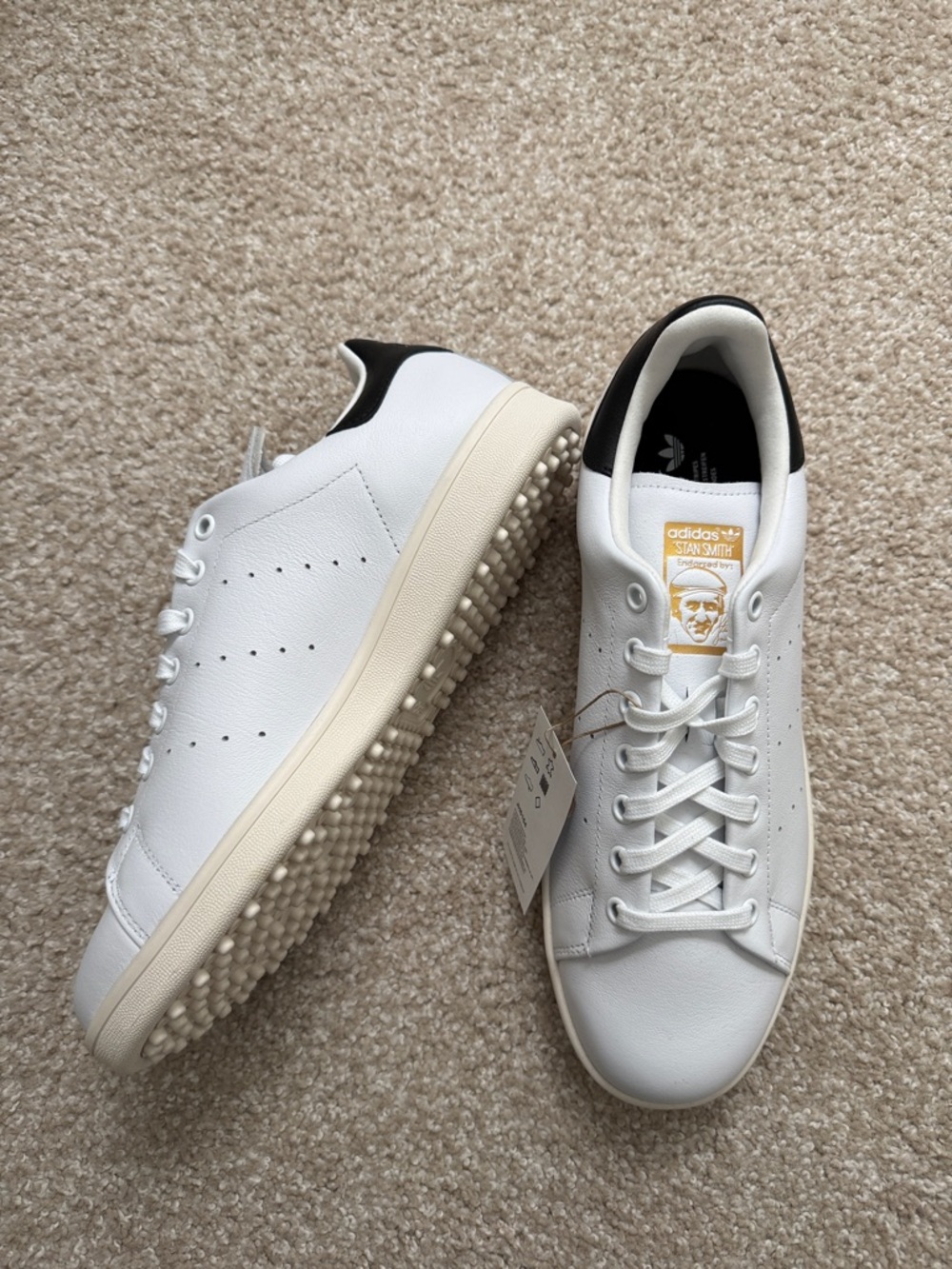 NWT adidas White Leather Sneakers with Black Heel and Gold Tongue Logo